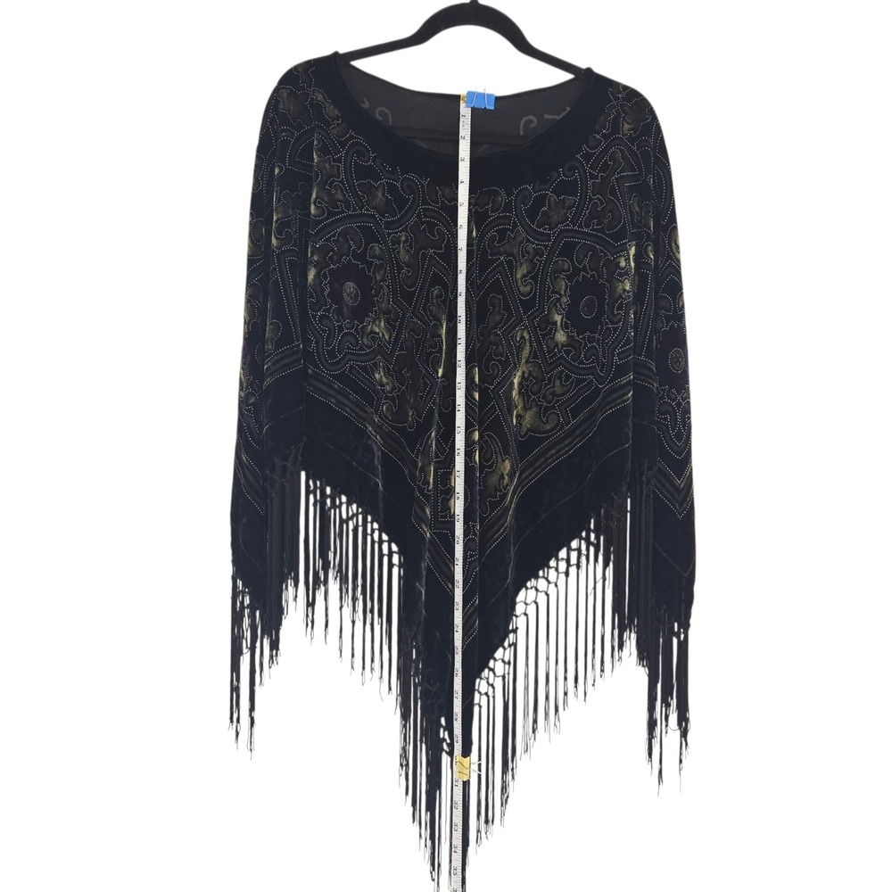 Poncho OS Velvet Fringe Color Shifting Purple Green Witchy Goth Festival Hippie - Picture 10 of 11